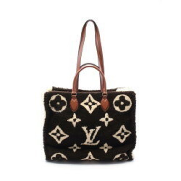 Louis Vuitton Onthego GM Tote Bag Leather Shearling Teddy Brown Beige - Picture 1 of 8